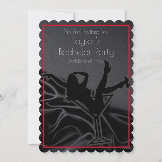 Zwarte Satijn Silhouet Bachelorfeest Uitnodiging (Voorkant)