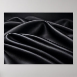 Zwarte Satijn Stof Stromende Vouw Textuur Poster
