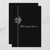 Zwarte Satijnen Pioen Gotische Verjaardagsuitnodig Kaart (Voorkant / Achterkant)