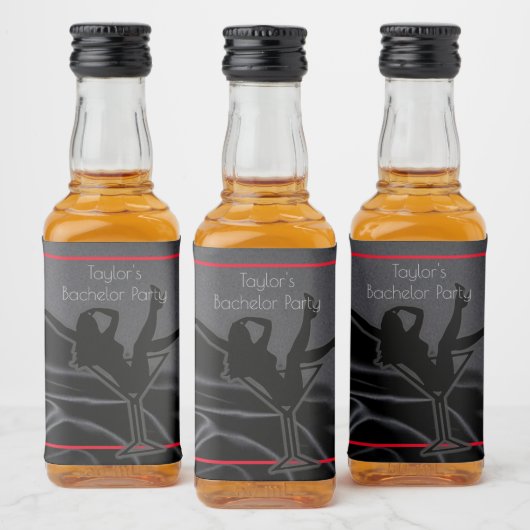 Zwarte Satijnen Silhouet Bachelor Party Likeurfles Etiket (Flessen)