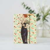 Zwarte Satin en Roos van George Barbier Briefkaart (Staand voorkant)