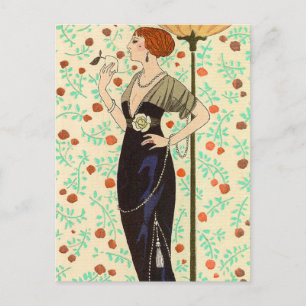 Zwarte Satin en Roos van George Barbier Briefkaart