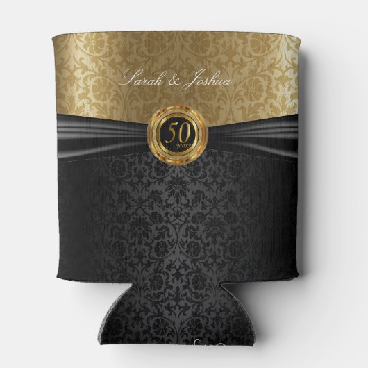 Zwarte Satin & Gold Damask - 50e Jubileum Blikjeskoeler (Achterkant)