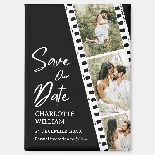 Zwarte Save our Date Fotohokje Huwelijk Magneet (Voorkant)