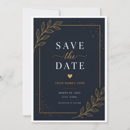 Zwarte Save the Date Kaart (Voorkant)