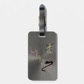 Zwarte saxofoon en muzieknoten monogram bagagelabel (Achterkant verticaal)