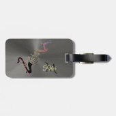 Zwarte saxofoon en muzieknoten monogram bagagelabel (Achterkant horizontaal)