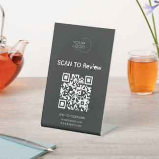 Zwarte Scan om QR-teken te beoordelen Reclamebord Met Voetstuk