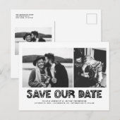 Zwarte Scandinavische fotocollage Bewaar onze datu Aankondigingskaart (Voorkant / Achterkant)