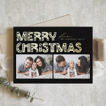 Zwarte Scandinavische Twee Foto Kerstmis Folie Feestdagenkaart<br><div class="desc">Stuur feestvreugde met onze aanpasbare kerstkaart met twee foto's, met charmante typografie in Scandinavische stijl. Deze gouden folie kerstkaart combineert de moderne esthetiek prachtig met een feestelijke sfeer, zodat u twee van uw favoriete foto's kunt laten zien. De moderne typografie wordt aangevuld met een minimalistisch ontwerp dat de essentie van...</div>