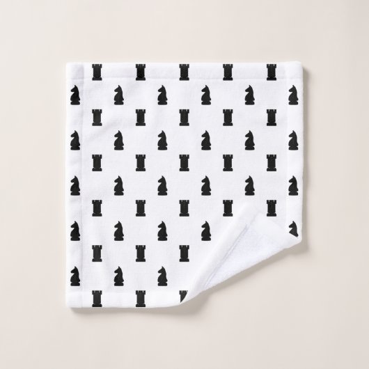 Zwarte schaakstukken Knight en Rook Bad Handdoek (Wasdoekje)