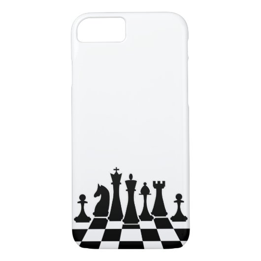 Zwarte schaakstukken op een schaakbord Case-Mate iPhone case (Achterkant)