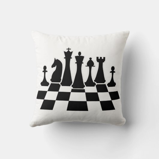 Zwarte schaakstukken op een schaakbord kussen (Achterkant)