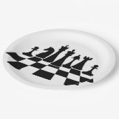 Zwarte schaakstukken op een schaakbord papieren bordje (Gekanteld)