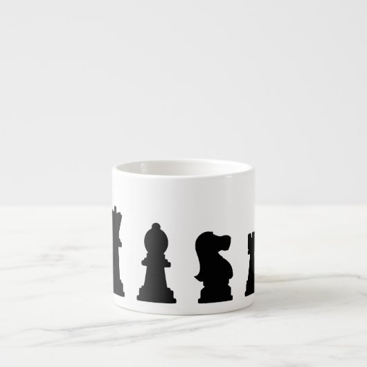 Zwarte schaakstukken op wit espresso kop (Voorkant)
