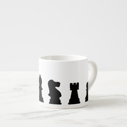 Zwarte schaakstukken op wit espresso kop (Voorkant rechts)