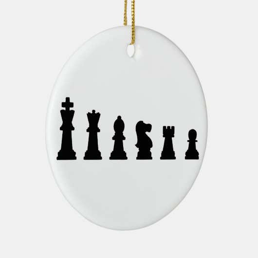 Zwarte schaakstukken op wit keramisch ornament (Rechts)