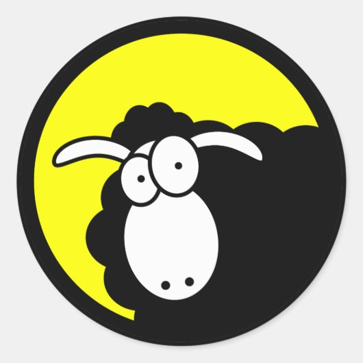 Zwarte schaap aan de binnenkant ronde sticker (Voorkant)