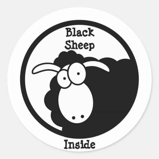 Zwarte schaap aan de binnenkant ronde sticker (Voorkant)
