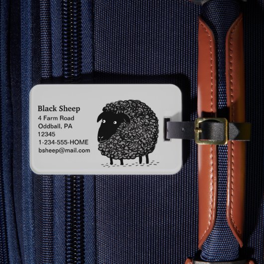 Zwarte Schaap met Aanpasbare Tekst Bagagelabel (Voorkant Insitu 4)