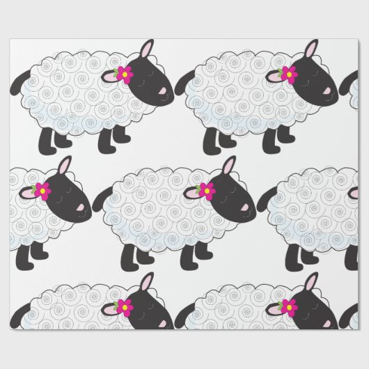 Zwarte schaap met witte wol cadeaupapier (Vlak)