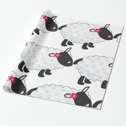 Zwarte schaap met witte wol cadeaupapier (Uitgerold)