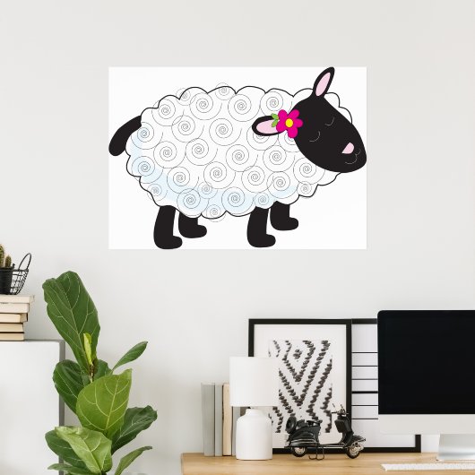 Zwarte schaap met witte wol poster (Thuiskantoor)