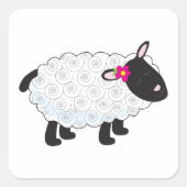 Zwarte schaap met witte wol vierkante sticker (Voorkant)