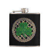 Zwarte schamrock op Keltische knots Flask Heupfles (Voorkant)