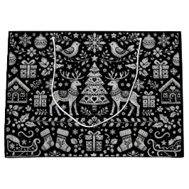 ZWARTE SCHANDINAVISCHE PATROON KERSTCADO TAS GROOT CADEAUZAKJE