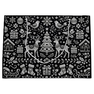 ZWARTE SCHANDINAVISCHE PATROON KERSTCADO TAS GROOT CADEAUZAKJE