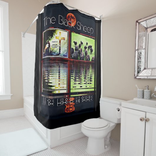 Zwarte schapen douchegordijn (In situ)