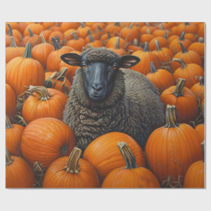 Zwarte Schapen Herfst Pompoenveld Decoupage Cadeaupapier