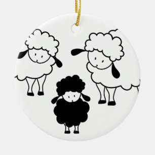 Zwarte schapenfamilie keramisch ornament