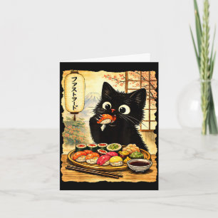 Zwarte schattige kat die sushi eet kawaii Japans e Kaart