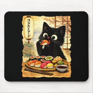 Zwarte schattige kat die sushi eet kawaii japans e muismat
