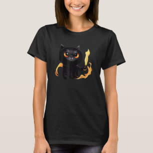 Zwarte Schattige Kat Heks Met Kracht Van Vuur Voor T-shirt