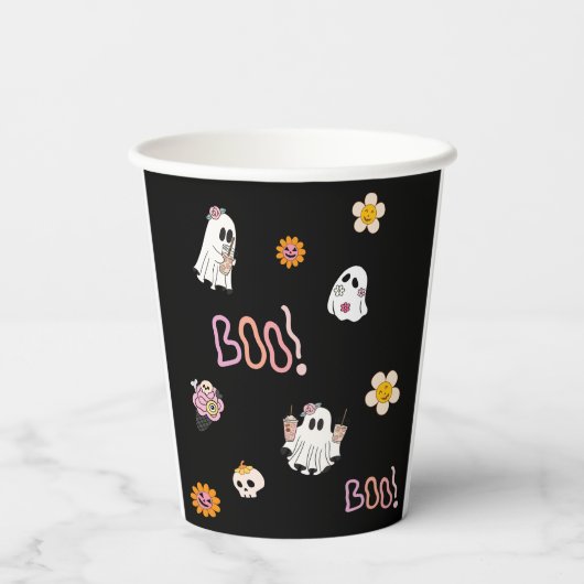 Zwarte schattige spookachtige geest Halloween Part Papieren Bekers (Achterkant)