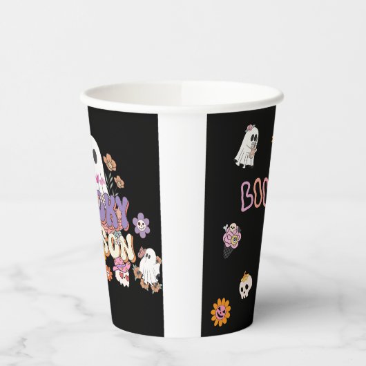 Zwarte schattige spookachtige geest Halloween Part Papieren Bekers (Links)