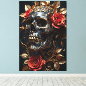 Zwarte schedel canvas afdruk (Insitu (Houten vloer))