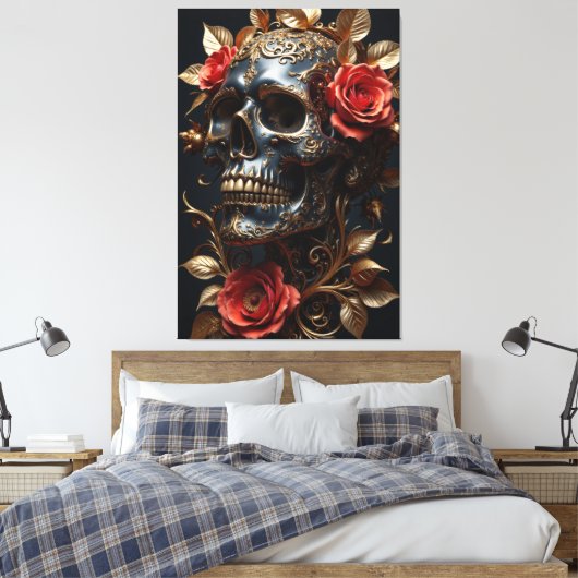Zwarte schedel canvas afdruk (Insitu (Slaapkamer))