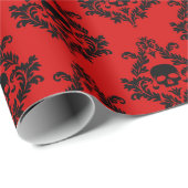 Zwarte schedel damast op helder rood Wrapping papi Cadeaupapier (Rol Hoek)