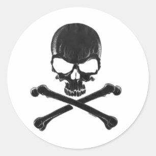 Zwarte schedel/dwarsbeen ronde sticker
