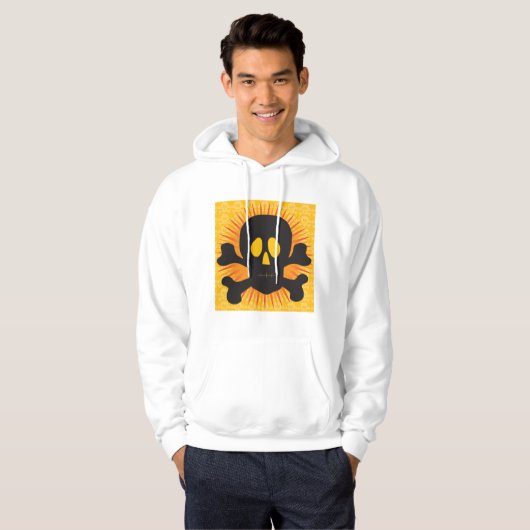 Zwarte schedel en kruisbeenderen Mannen Hoodie (Voorkant volledig)