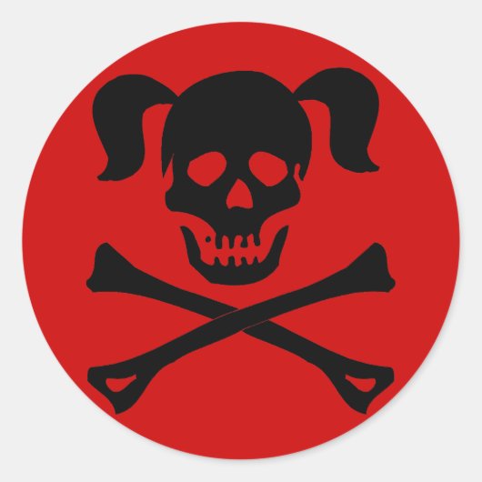 Zwarte schedel en kruisbeenderen met vleugels ronde sticker (Voorkant)