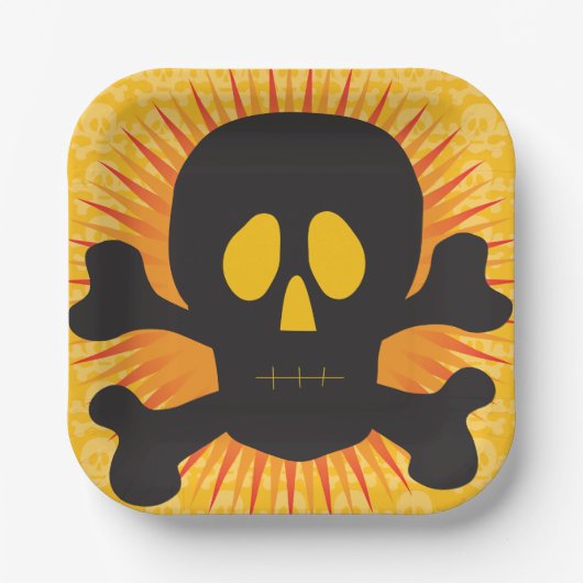 Zwarte schedel en kruisbeenderen papieren bordje (Voorkant)