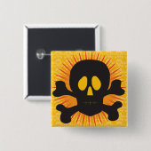 Zwarte schedel en kruisbeenderen vierkante button 5,1 cm (Voorkant /achterkant)