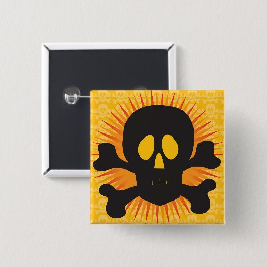 Zwarte schedel en kruisbeenderen vierkante button 5,1 cm (Voorkant /achterkant)