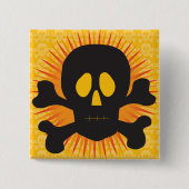 Zwarte schedel en kruisbeenderen vierkante button 5,1 cm (Voorkant)
