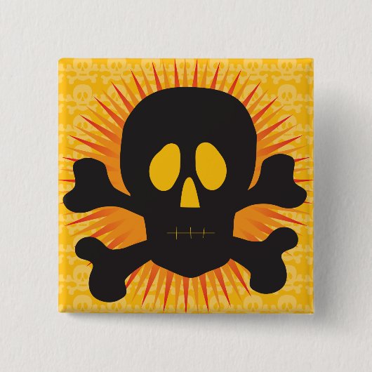 Zwarte schedel en kruisbeenderen vierkante button 5,1 cm (Voorkant)